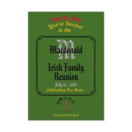 Small Any Name & Date Green Irish Family Reunion - Save The Date Front View