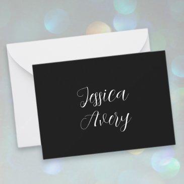 any name | elegant editable white script on black note invitations