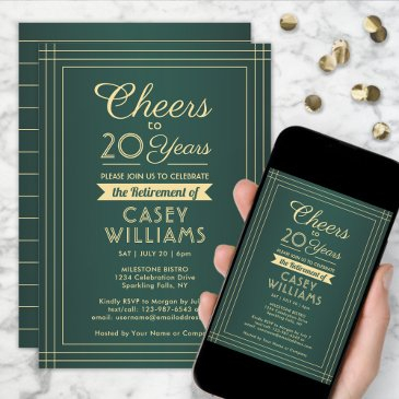 any number retirement party cheers green and gold invitation
