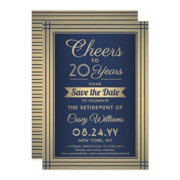 any number retirement party cheers navy blue gold save the date