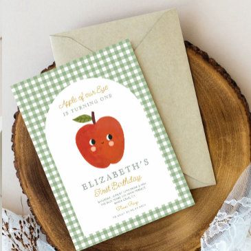 apple of our eye cute apple 1st birthday invitation