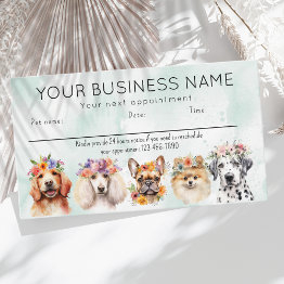 Small Appointment Invitations Watercolor Dogs Flowers, Green Front View