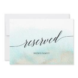 Small Aqua & Gold Watercolor Beach Wedding Reserved Sign Front View