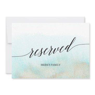 aqua & gold watercolor beach wedding reserved sign