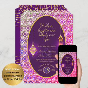 arabian wedding couple engagement rehearsal dinner invitation