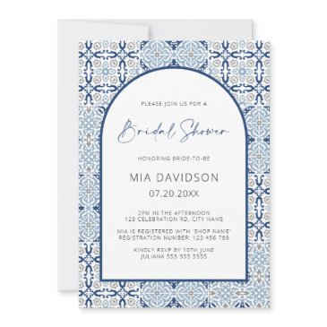 arch amalfi tile blue & gray bridal shower invitation