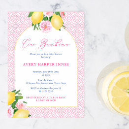 Small Arch Frame Ciao Bambina Lemons Baby Girl Shower Invitation Front View