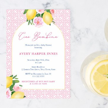 arch frame ciao bambina lemons baby girl shower invitation