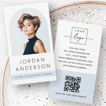arch photo modern minimal light dusty blue qr logo business invitations