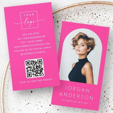 arch photo modern minimalist qr code logo hot pink business invitations