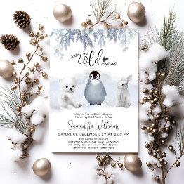 Small Arctic Animals Cold Outside Winter Baby Shower Invitation Front View