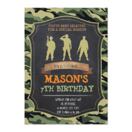 Small Army Birthday Party Invitation Front View