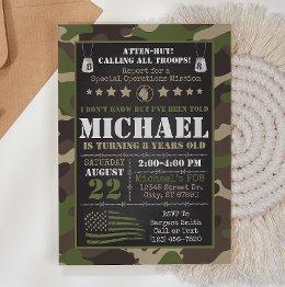 Small Army Camo Birthday Invitation Front View