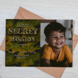 Small Army - Military - Soldier - Boy Birthday W/ Photo Invitation Front View