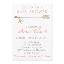 Small Arrow And Feather Baby Shower Invitation Front View