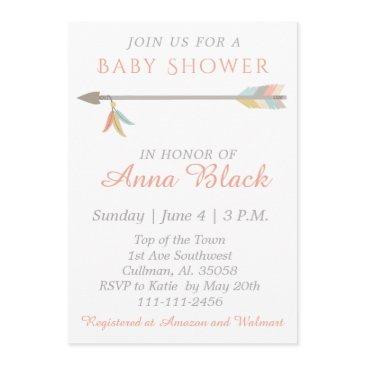 arrow and feather baby shower invitation