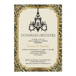 Small Art Deco Buildings Gold Wedding Couples Shower Invitation Front View
