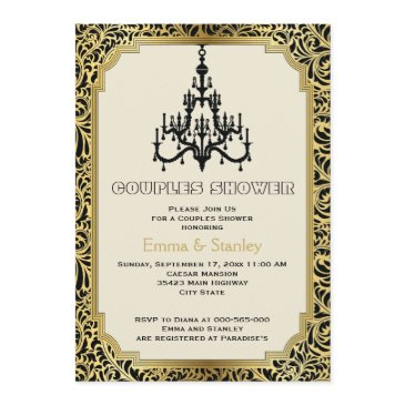 art deco buildings gold wedding couples shower invitation