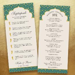 Small Art Deco Floral Lotus Indian & Hindu Wedding Program Front View
