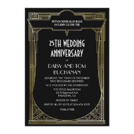 Small Art Deco Gatsby Wedding Anniversary Invitation Front View