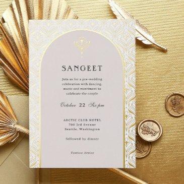 art deco gold floral indian wedding sangeet foil invitation