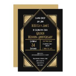 Small Art Deco Golden Wedding Anniversary Invitation Front View