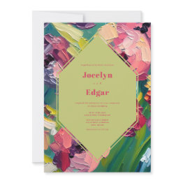 Small Art Deco Groovy Oil Painting Wedding Invitation Front View