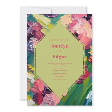 art deco groovy oil painting wedding invitation
