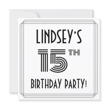 art deco inspired 15th birthday party, custom name invitation