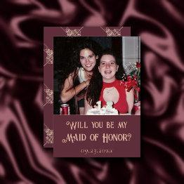 Small Art Deco Nouveau | Burgundy Be My Maid Of Honor Invitation Front View