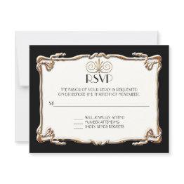 Small Art Deco Nouveau Gatsby Style Gold N Lace Look Rsvp Invitations Front View