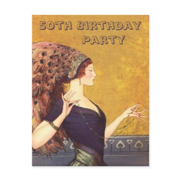 art deco peacock flapper 50th birthday party invitation