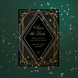 Small Art Deco Save The Date Foil Invitation Front View
