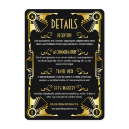 Small Art Deco Wedding Details Directions Map Gold Black Enclosure Invitations Front View