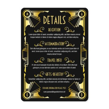 art deco wedding details directions map gold black enclosure invitations