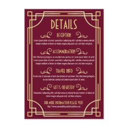 Small Art Deco Wedding Details Map Accommodation Info Enclosure Invitations Front View