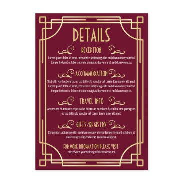 art deco wedding details map accommodation info enclosure invitations