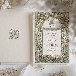 Small Art Nouveau Botanical Foil Wedding Gold Accents Foil Invitation Front View
