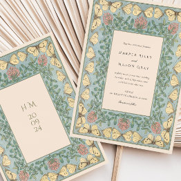 Small Art Nouveau Butterfly And Clover Wedding Invitation Front View