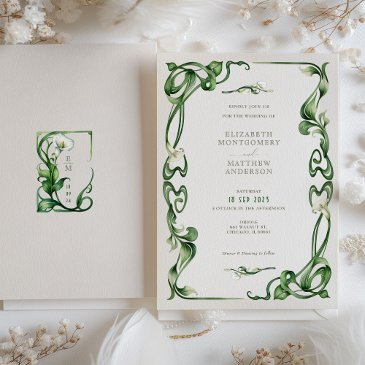 art nouveau calla lily watercolor wedding invitation