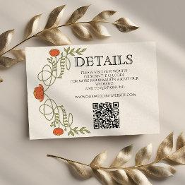 Small Art Nouveau Orange Flower Wedding Details Website Enclosure Invitations Front View