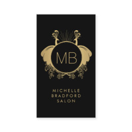 Small Art Nouveau Peacocks Monogram Logo Gold/black Business Invitations Front View
