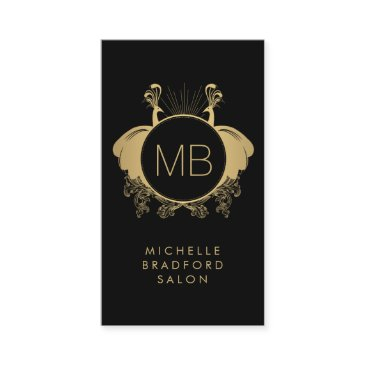 art nouveau peacocks monogram logo gold/black business invitations