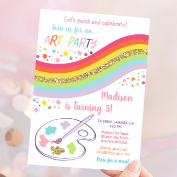 art party rainbow birthday invitation
