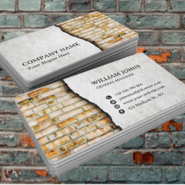 Small Artistic Brick & Concrete Wall Construction Business Invitations Front View