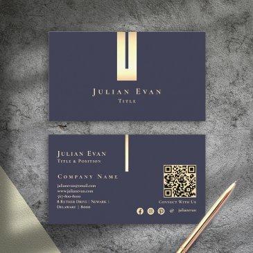 artistic elegant detail navy blue and gold business invitations