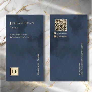 artistic navy blue gold luxe monogram business invitations