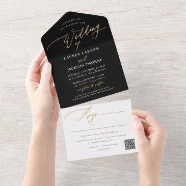 artsapp elegant faux gold calligraphy black white all in one invitation