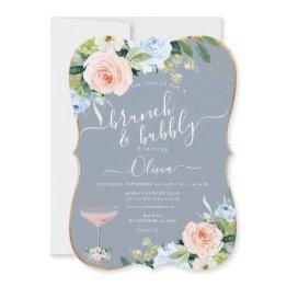 Small Artsapp H2 Blush Pink Blue Roses Brunch Bubbly Invitation Front View