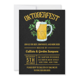 Small Artsy Yellow Black Bear Leaves Oktoberfest Party Invitation Front View